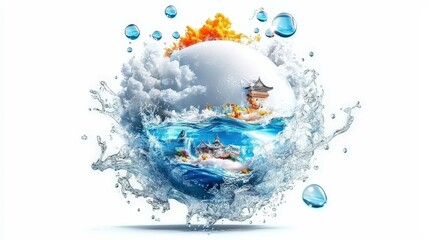 Fototapeta premium Artistic Sphere with Water and Fantasy Landscapes