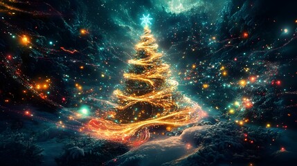 Quantum Entangled Christmas Tree Glowing Fractal Patterns Linking Distant Loved Ones in Real Time