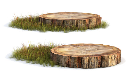 Wood Podiums on Grassy Meadows for Outdoor Product Presentations Generative AI