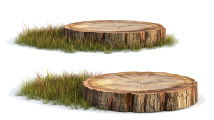 Wood Podiums on Grassy Meadows for Outdoor Product Presentations Generative AI