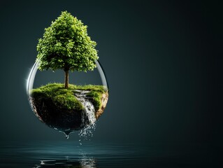Tree in Water Drop Symbolizing Nature and Environment