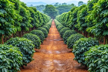 Naklejka premium Symmetrical coffee trees in a garden