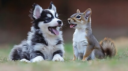Obraz premium Two Energetic Puppies Playfully Wrestling on Grass