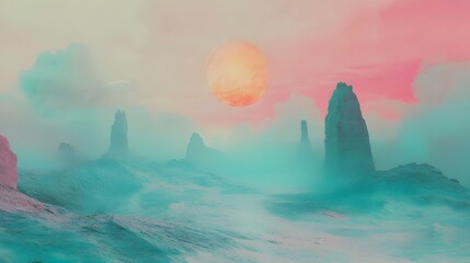 Surreal Ethereal Glowing Landscapes of Digital Nostalgic Memories in Futuristic Technological Interface