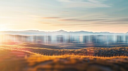 Sound waves radiating across a serene landscape, symbolizing the interconnectedness and harmony of natural and auditory elements.