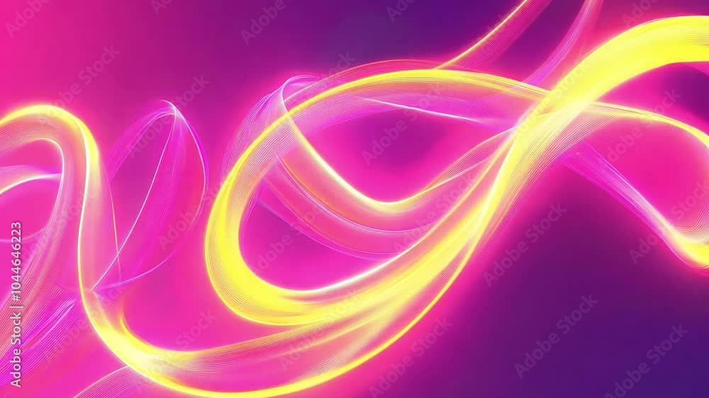 Poster vibrant flowing lights in pink and yellow hues create a dynamic abstract design on a dark background