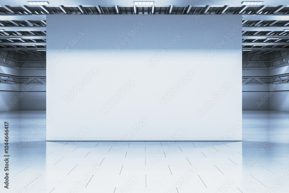 Aufkleber modern spacious garage or warehouse interior with empty mock up poster. 3d rendering.