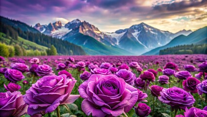 Obraz premium Silhouette of amethyst roses with mountains in the background