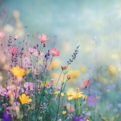 Blurred meadow background with wildflowers