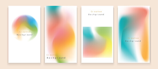 Modern gradient poster background vector set. Minimalist style cover template with vibrant perspective 3d geometric prism shapes collection. Ideal design for social media, cover, banner, flyer.