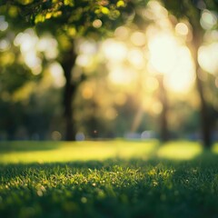 Fototapeta premium Blurred park background with trees and sunlight