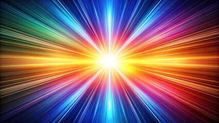 Obraz premium Symmetrical dynamic burst of light with spectrum of colors resembling sunrise or energy explosion