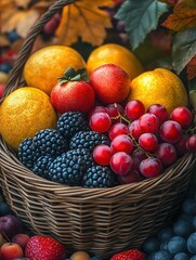 Close-up of Assorted Fruit in a Basket on Thanksgiving