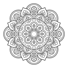Circular pattern in form of mandala with flower for Henna, Mehndi, tattoo, decoration. Decorative ornament in ethnic oriental style. Outline doodle hand draw vector illustration.