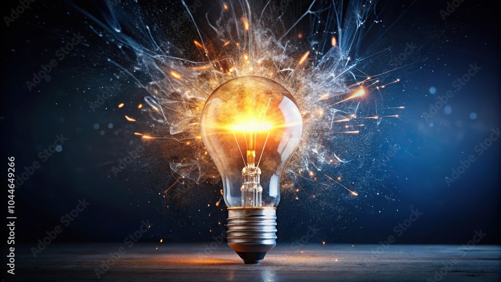 Poster Symmetrical exploding light bulb with colorful sparks