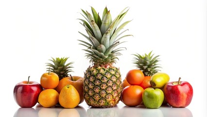 Silhouette of assorted ripe fruits on white background