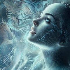 synergies of soul geometry, Futuristic AI Woman, Sleek AI Woman with Metallic Design, Futuristic Female Android