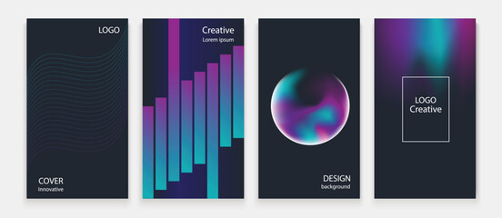 Modern gradient poster background vector set. Minimalist style cover template with vibrant perspective 3d geometric prism shapes collection. Ideal design for social media, cover, banner, flyer.