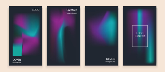 Modern gradient poster background vector set. Minimalist style cover template with vibrant perspective 3d geometric prism shapes collection. Ideal design for social media, cover, banner, flyer.