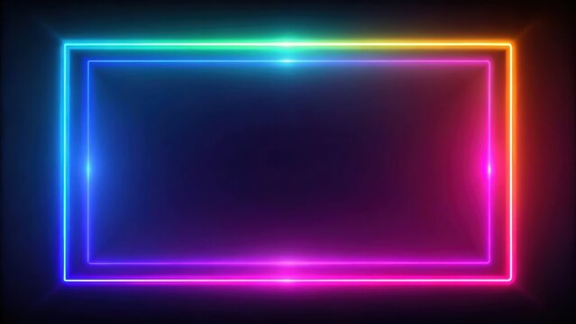 Abstract neon rectangle frame with colorful glow, neon, rectangle, abstract,bright, vibrant, glowing, design, art, background