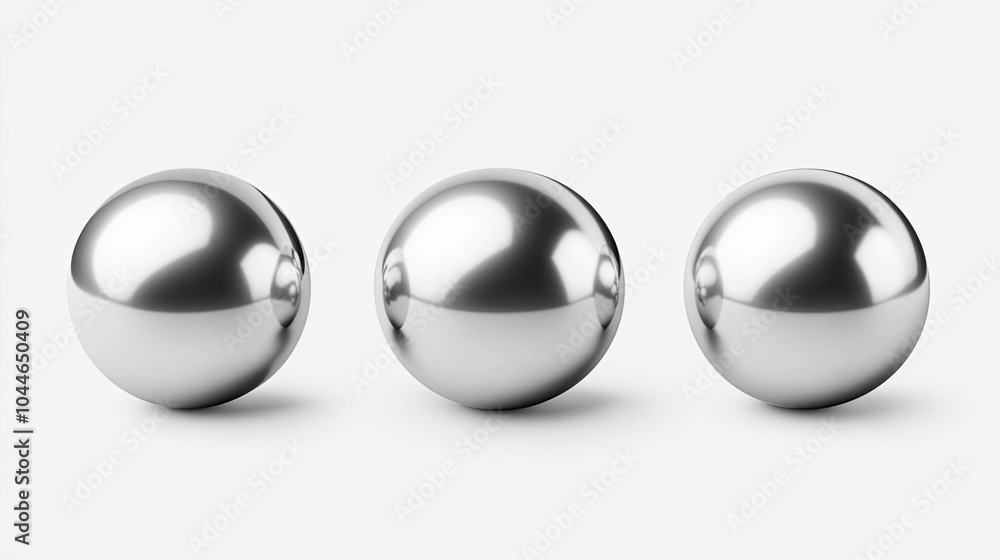 Poster three metallic silver balls arranged neatly on a white background generative ai