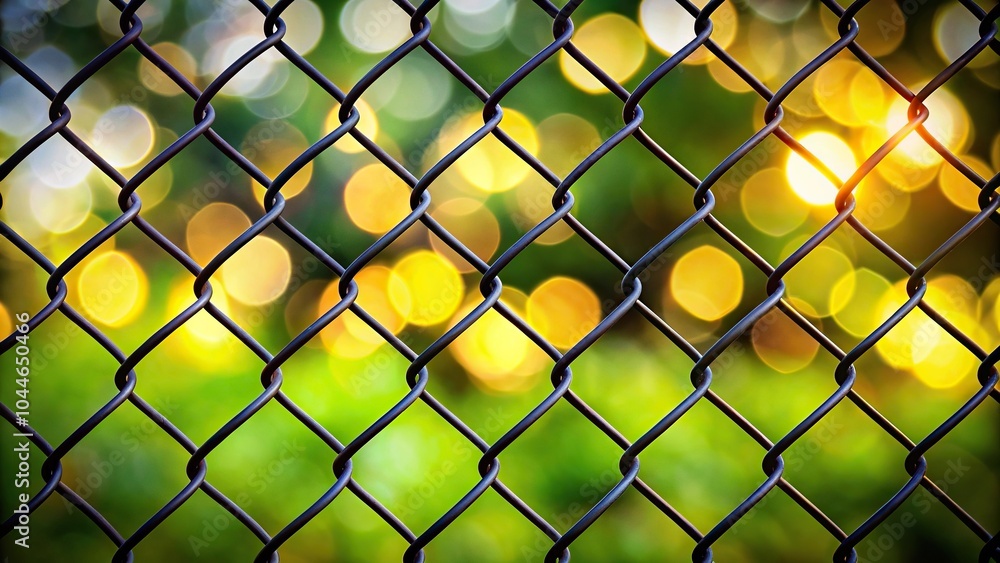 Poster symmetrical focus black chain link fence with bokeh background photography