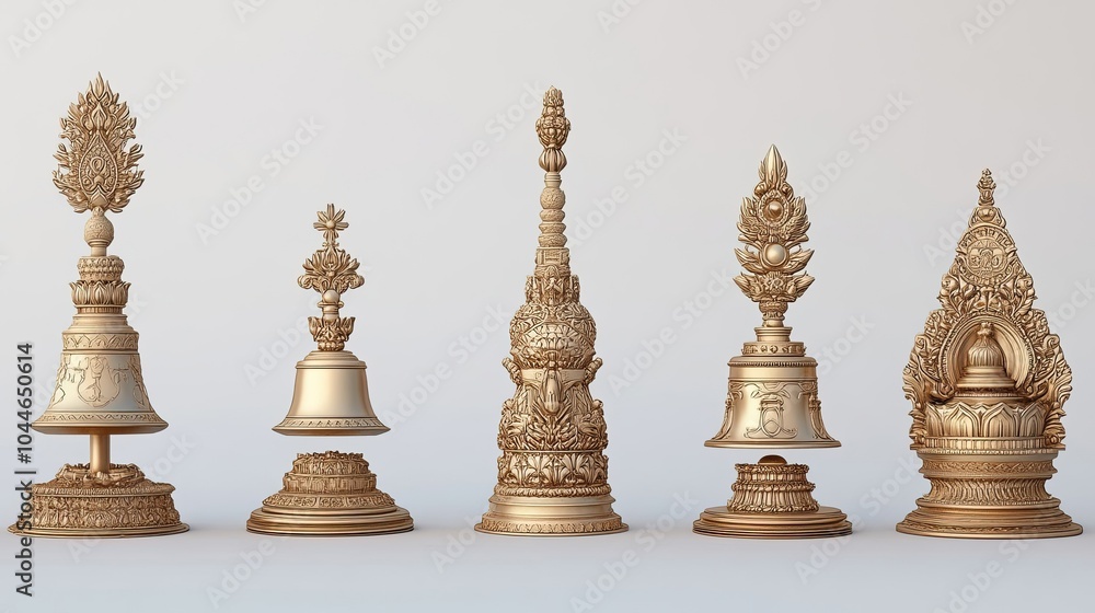 Poster elegant collection of golden notification bells displayed indoors generative ai