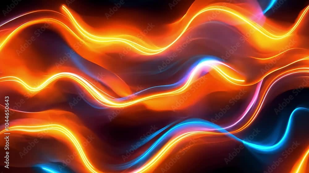 Poster abstract light waves in vibrant orange and blue hues creating a dynamic visual experience