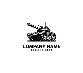 Vector military Tank logo design. Black silhouette of a military tank. Military machine logotype