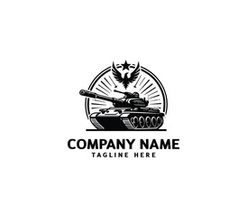 Vector military Tank logo design. Black silhouette of a military tank. Military machine logotype