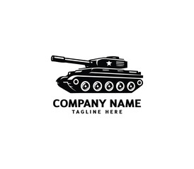 Vector military Tank logo design. Black silhouette of a military tank. Military machine logotype