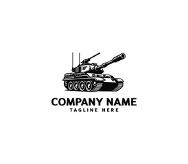 Vector military Tank logo design. Black silhouette of a military tank. Military machine logotype