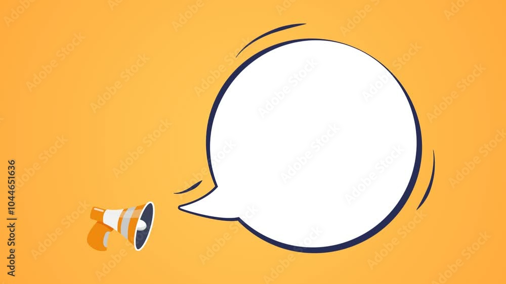 Poster speech bubble background with megaphone. message copy space banner in yellow colors animation.
