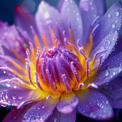 Fototapeta premium Macro of beautiful purple yellow lotus or water lily