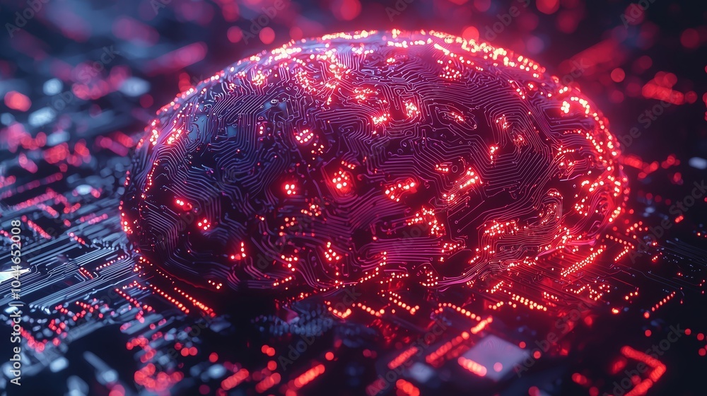 Poster glowing brain with circuit patterns symbolizing ai