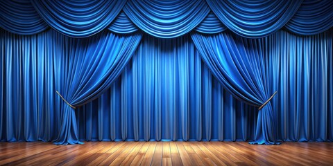 Realistic  of a luxurious blue stage curtain with carpet floor, luxurious, fancy, textured, stage, curtain, blue, opened, carpet