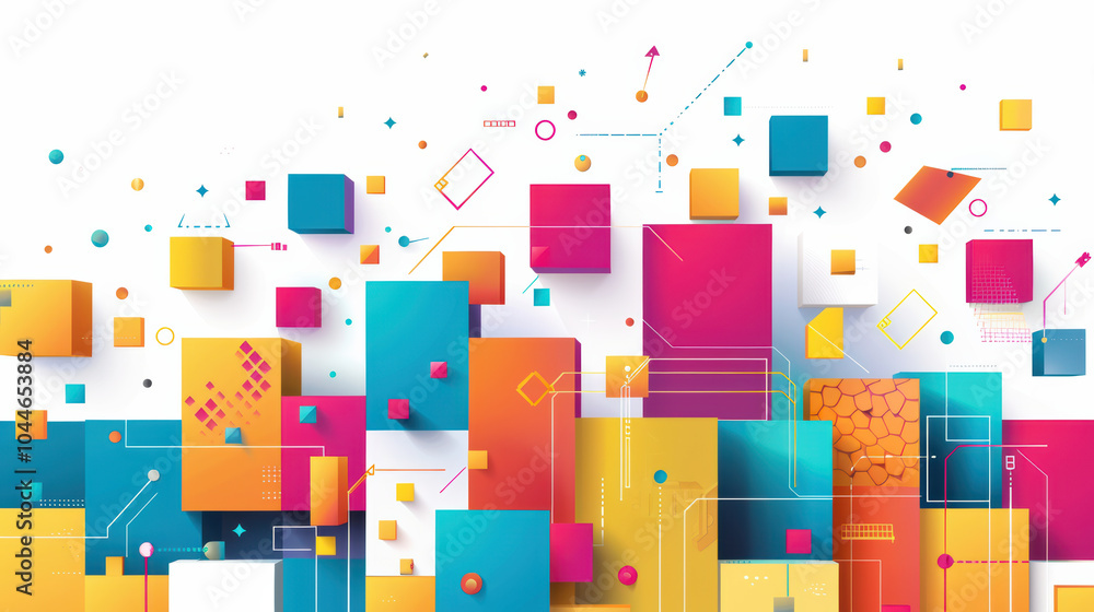 Poster vibrant geometric shapes in various colors create dynamic and modern abstract background, perfect fo