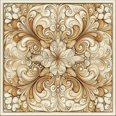 Fototapeta premium Geometric and Organic Doodle Tile and Carpet Designs with White Borders | Hand-drawn, Abstract, Floral, and Symmetrical Patterns in Soft Pastel and Earth Tones