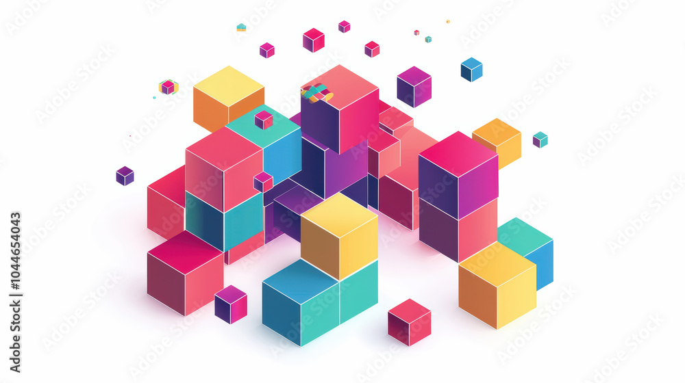 Poster colorful geometric shapes create vibrant and dynamic composition, showcasing mix of cubes in various