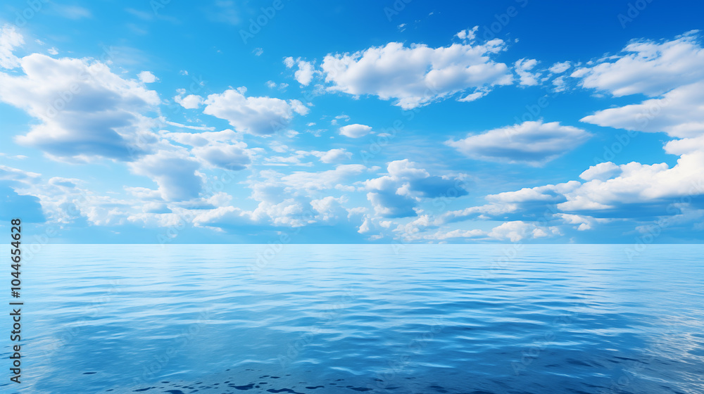 Wall mural sky over calm sea. blue sea and sunny sky on horizon over calm water