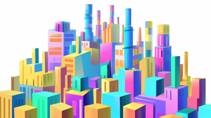 Fototapeta premium Colorful geometric cityscape with vibrant buildings and structures, showcasing modern urban environment filled with abstract shapes and bright hues