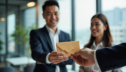 Corporate Financial Reward Handed Over in Office Environment