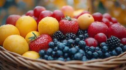 Fototapeta premium Close-up of Assorted Fruit in a Basket on Thanksgiving