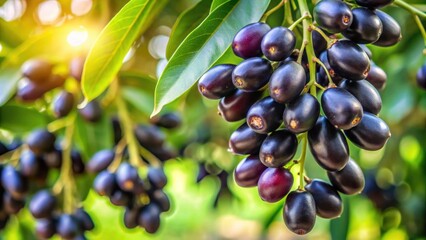 Jamun fruit hanging on tree, Jamun, Malabar plum, Java plum, black plum, fruit, tree, hanging, ripe, fresh, organic, juicy