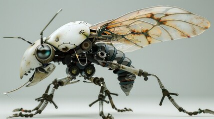 Fototapeta premium Insect cyborg that has compound eyes and articulated limbs, AI generated image
