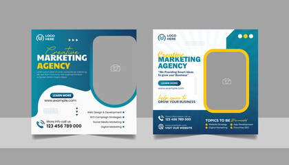Digital Marketing Social Media Post Template, Online Live Webinar, Business Conference Web Banner Square Flyer Template Set.