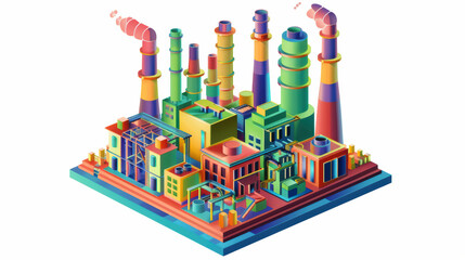 Obraz premium vibrant industrial complex featuring colorful buildings, smokestacks, and various structures, showcasing modern factory environment. lively colors and geometric shapes create engaging visual