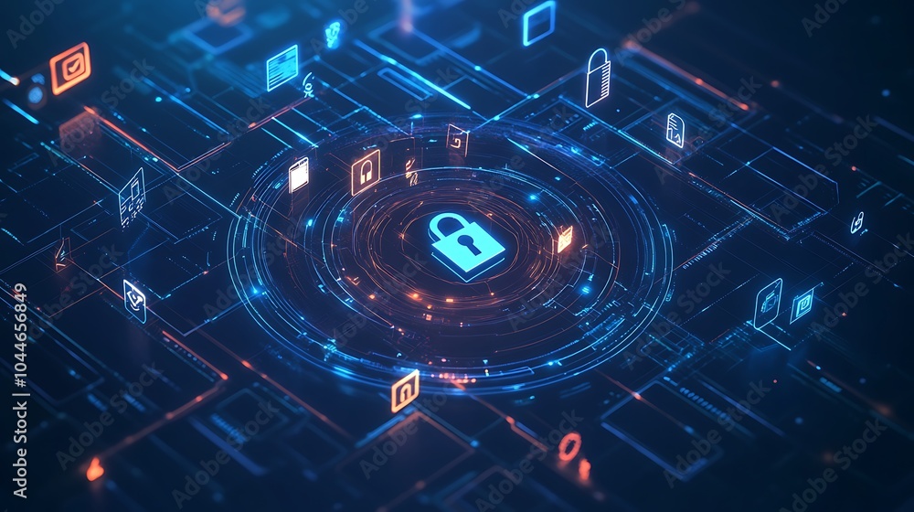 Poster security and data protection concept, data safety and cybersecurity conceptual design with blue high