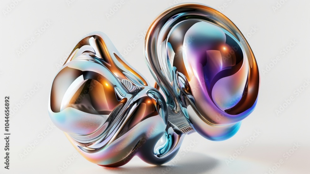 Wall mural 3d render of abstract art with surreal 3d organic ball in curve wavy smooth and soft bio forms in ma
