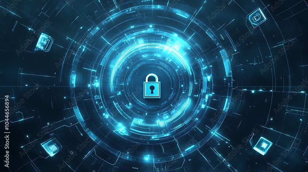 Poster security and data protection concept, data safety and cybersecurity conceptual design with blue high